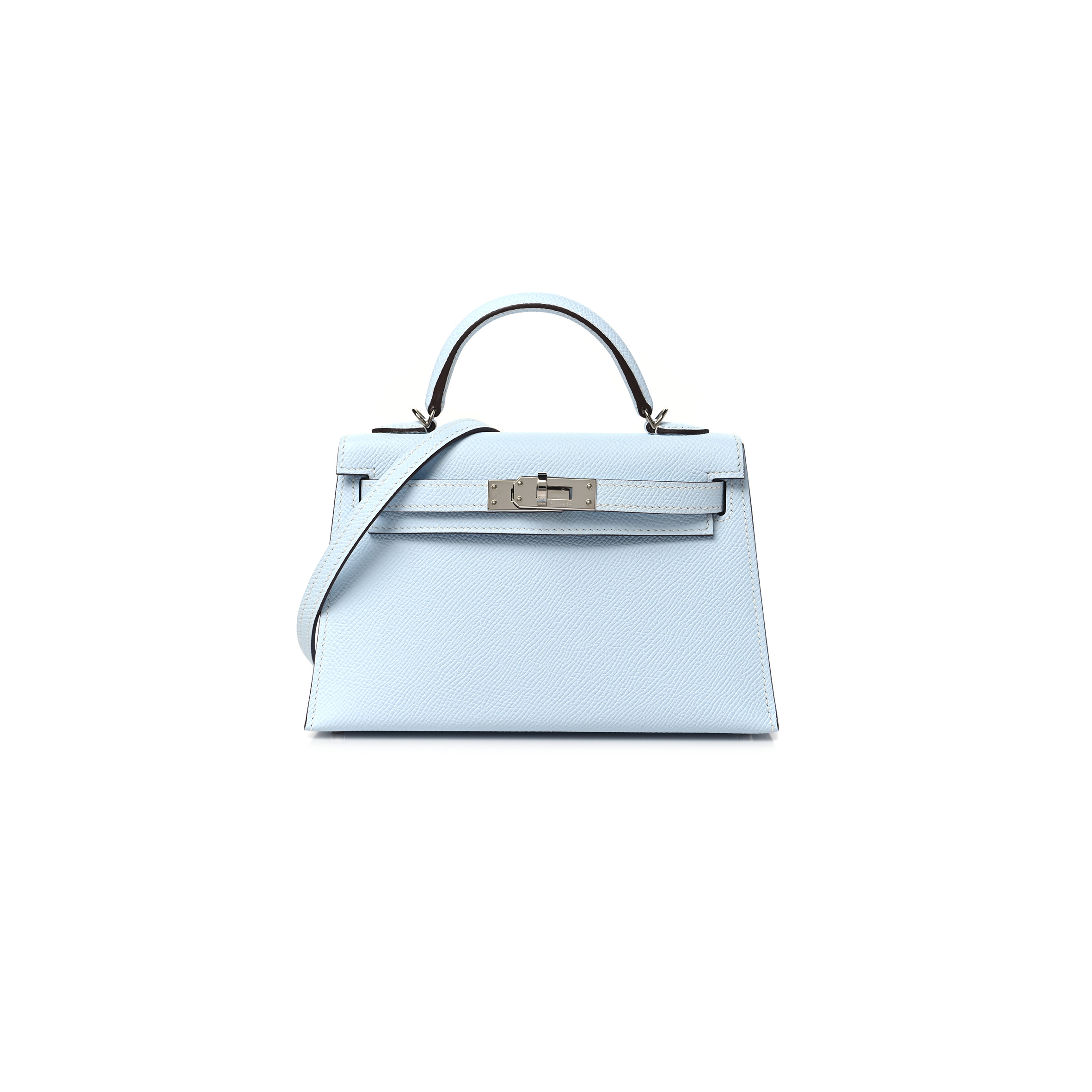 H**mes mini kelly ii epsom haze blue silver buckle (19*12*5.5cm)